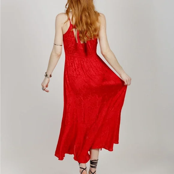 Band of The Free Red Asymmetrical Wrap Midi Dress